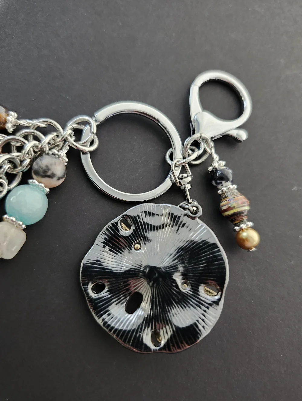 Sand Dollar Purse Charm or Keychain Paper Beads Jasper Handcrafted